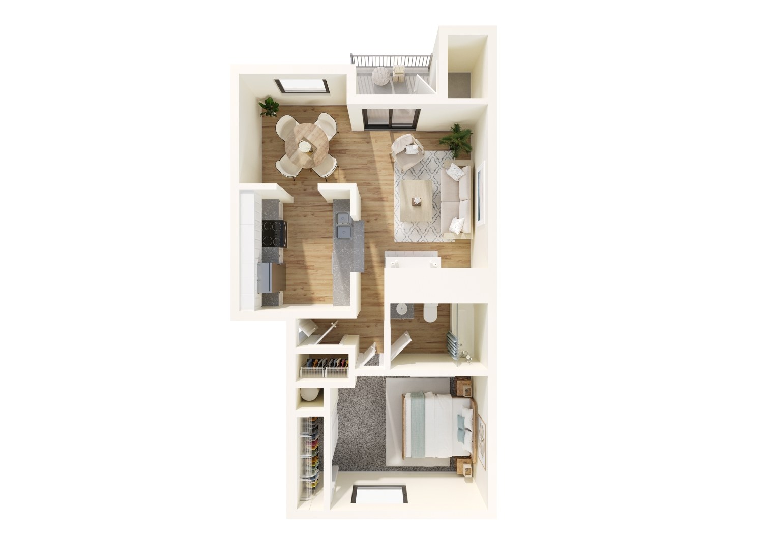 Floor plan for 1 bed, 1 bath, 625 sqft